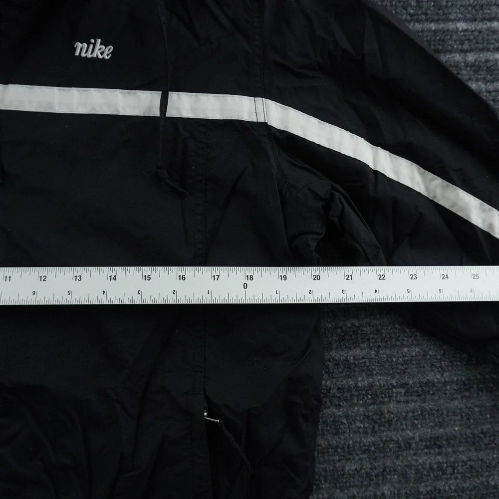 Vintage Nike Windbreaker Jacket Mens M Black White Stripe Full Zip Hooded